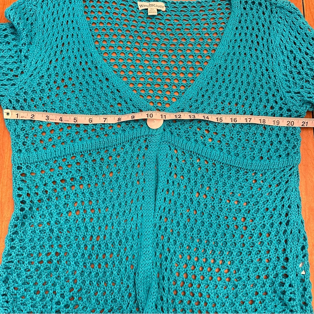 WindiRiver Teal Crochet Cardigan Size XL Babydoll Boho Bohemian Hippie Y2K - Picture 7 of 8